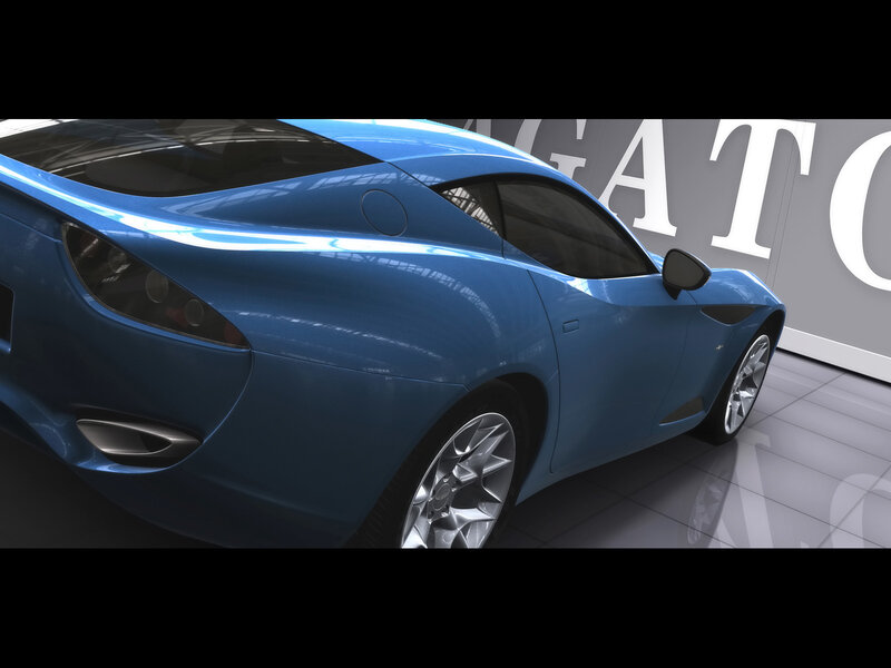 blue sports car in showroom