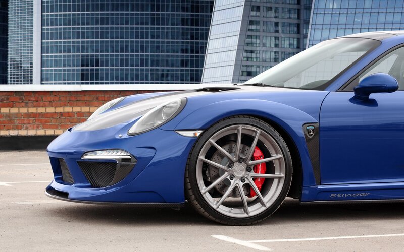 Blue Sports Car — Modern, Afternoon, Photograph, Building, Brick Wall