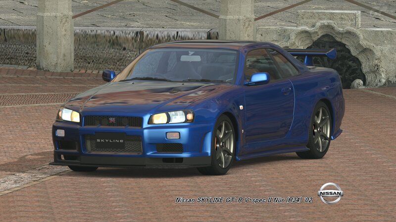 Blue Sports Car — Neutral, 3d Render, Brick Pavement, Stone Pillars