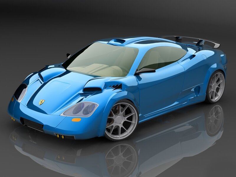Blue Sports Car — Neutral, 3d Render, Wheels