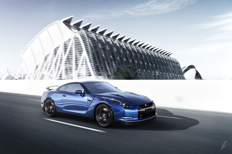 Blue sports car on a track