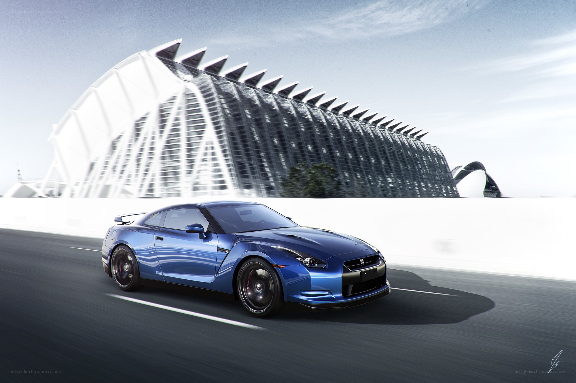 Blue sports car on a track