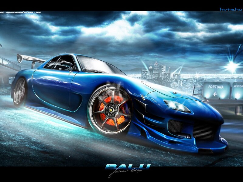 blue sports car on city street