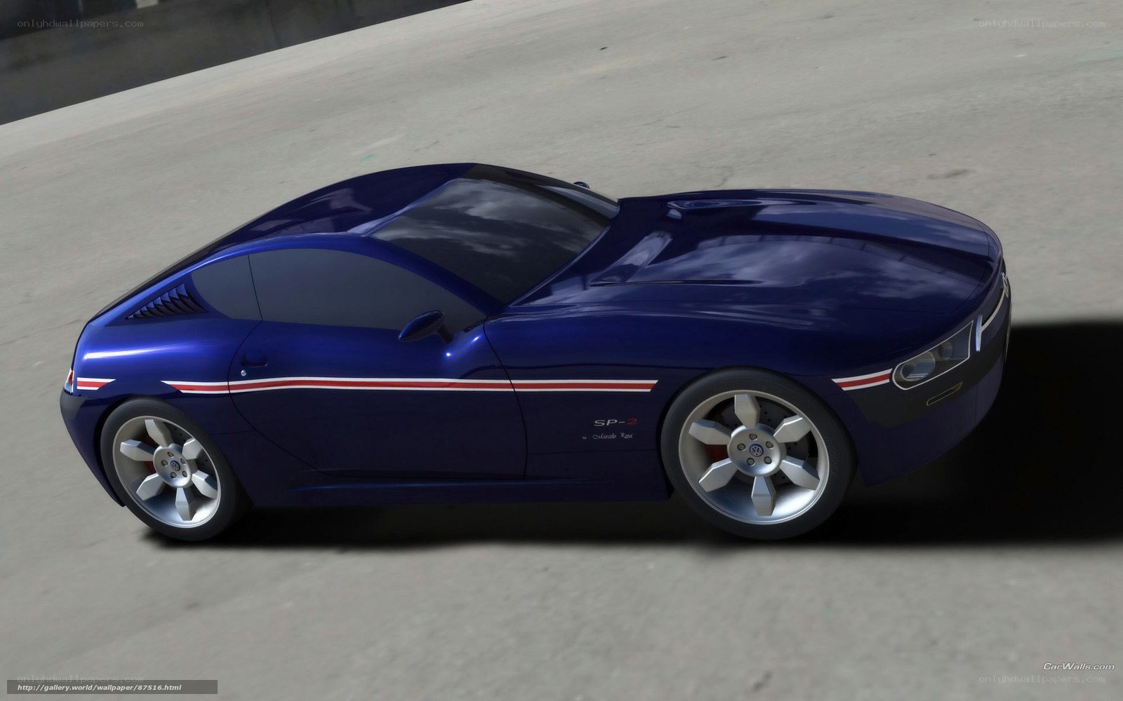 Blue sports car on concrete