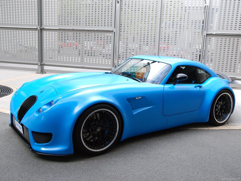 blue sports car on display