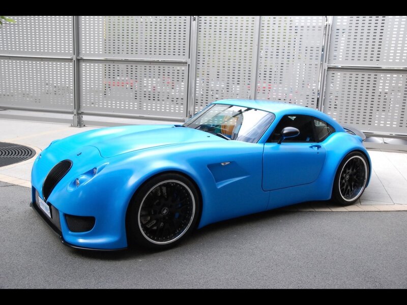 Blue sports car on display