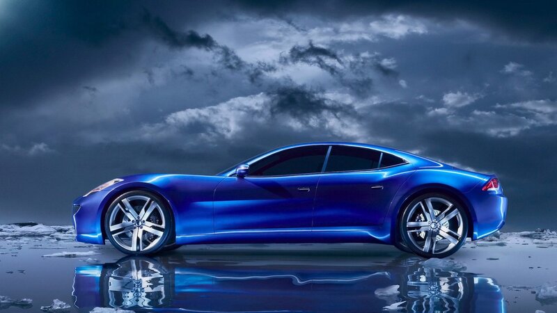 blue sports car on ice