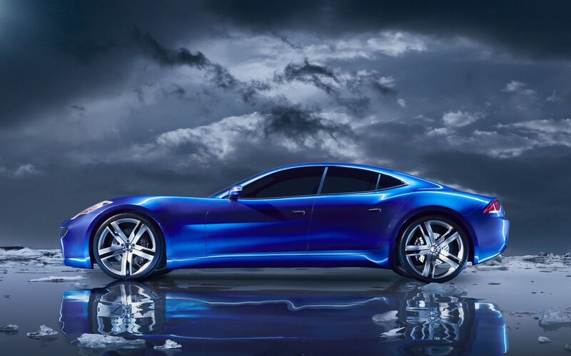 Blue sports car on icy surface