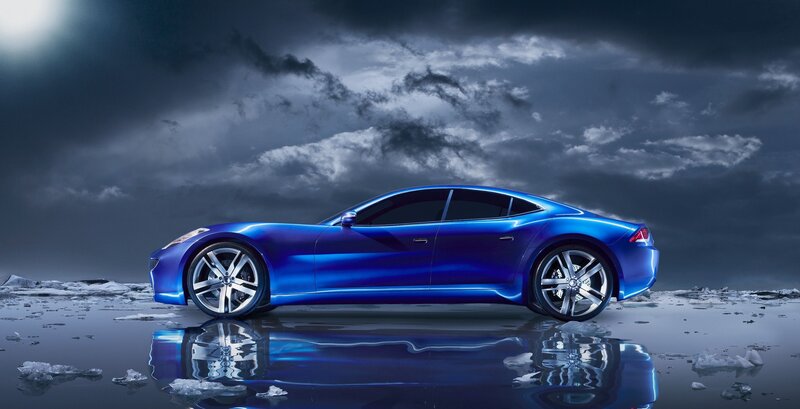 Blue sports car on icy surface