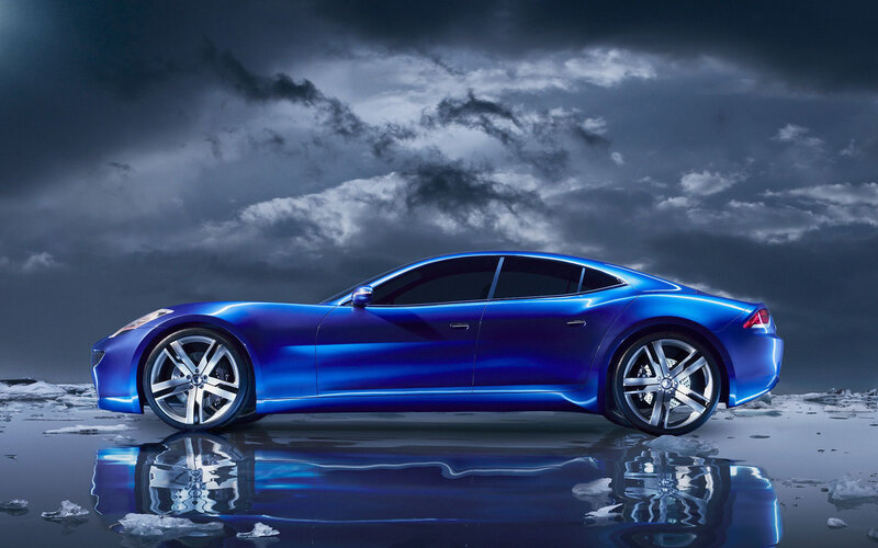Blue sports car on icy surface