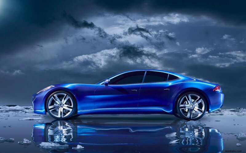 Blue sports car on icy surface