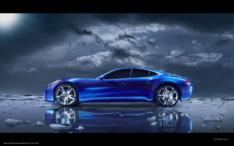 Blue sports car on icy surface