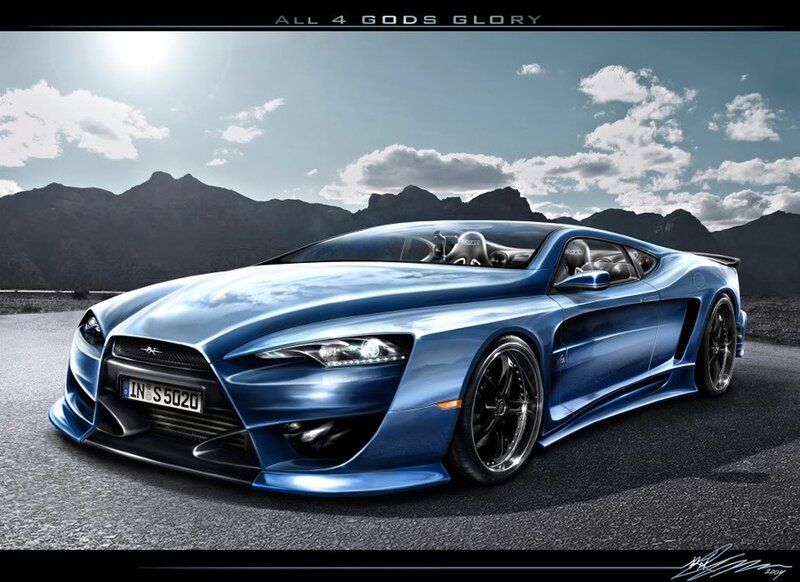 Blue sports car on mountain road