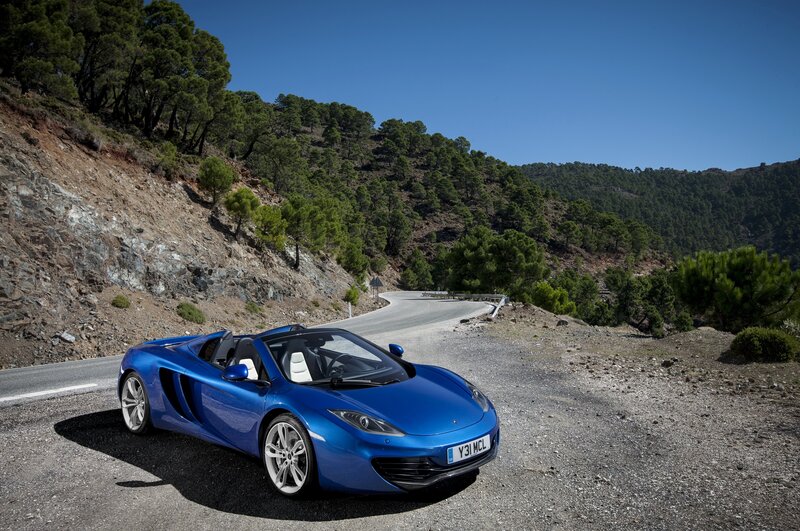 Blue sports car on mountain road