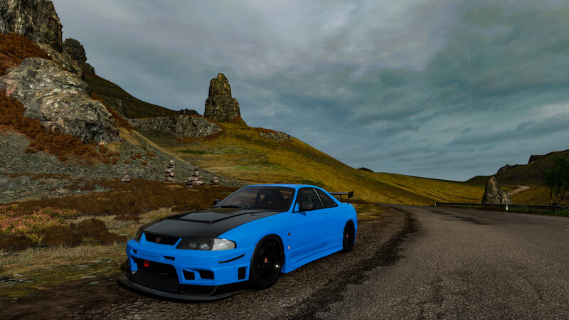 Blue Sports Car on Road — Dramatic, 3d Render