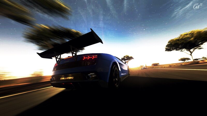 Blue Sports Car on Road — Dramatic, Sunset