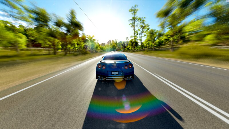 Blue Sports Car on Road — Dynamic, Afternoon, 3d Render, Trees, Sun
