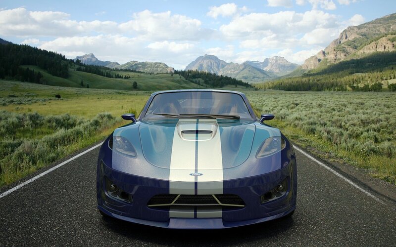 Blue Sports Car on Road — Serene