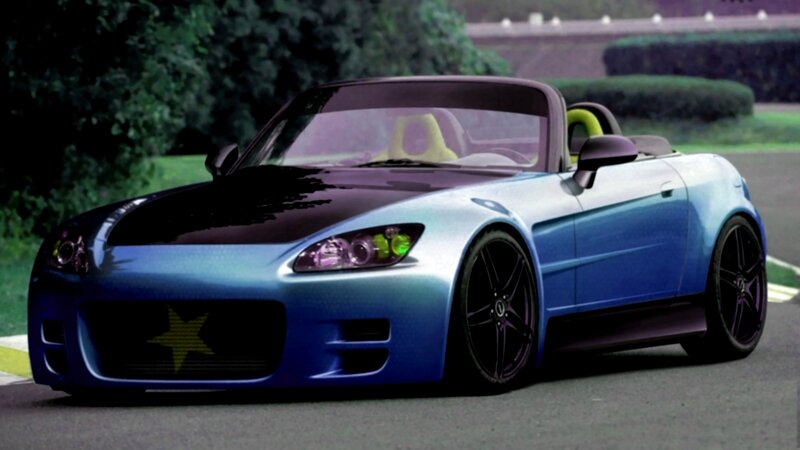 blue sports car on track