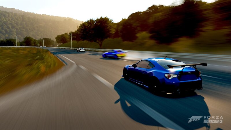 Blue Sports Car on Track — Dynamic, Sunset, 3d Render