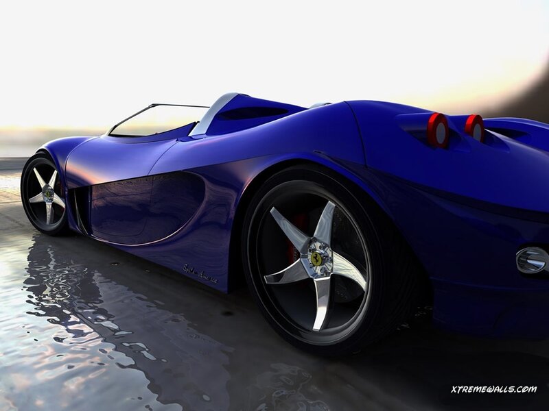 blue sports car on wet surface