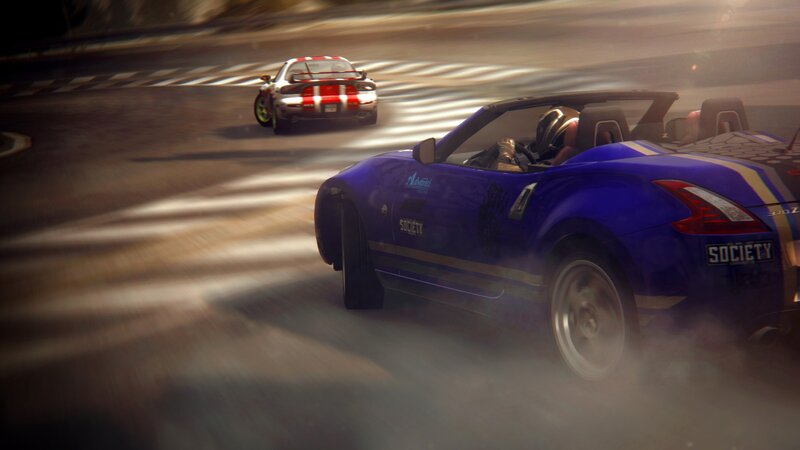 Blue sports car racing