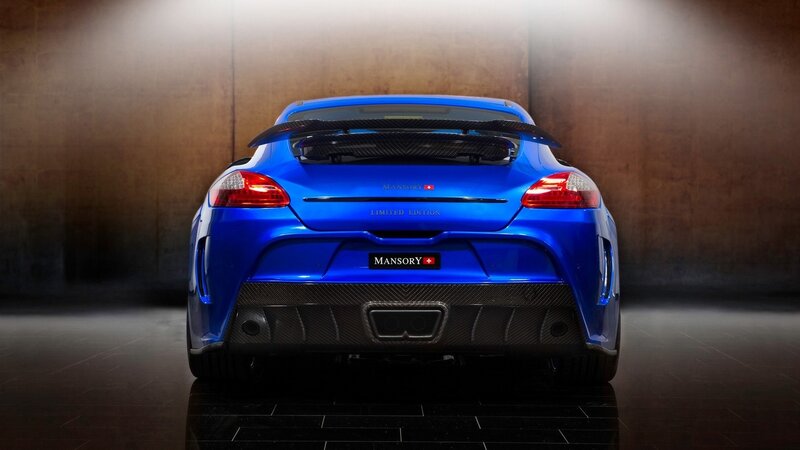 blue sports car rear view
