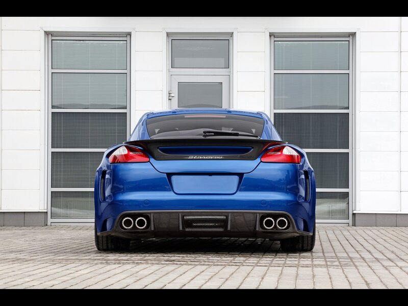 blue sports car rear view