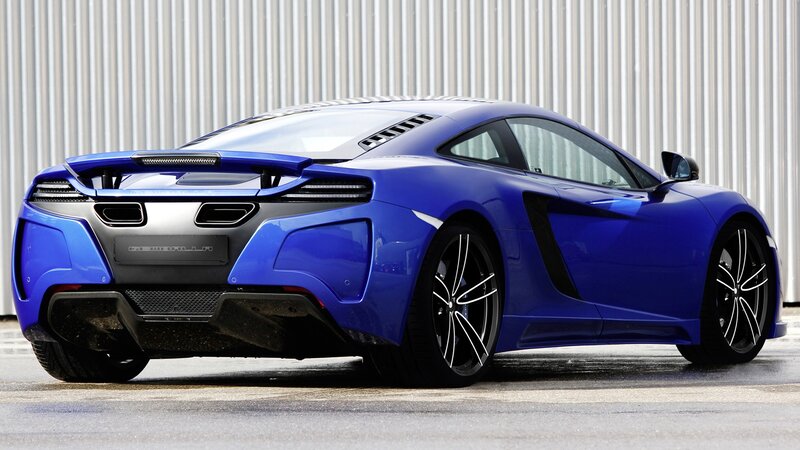 blue sports car rear view