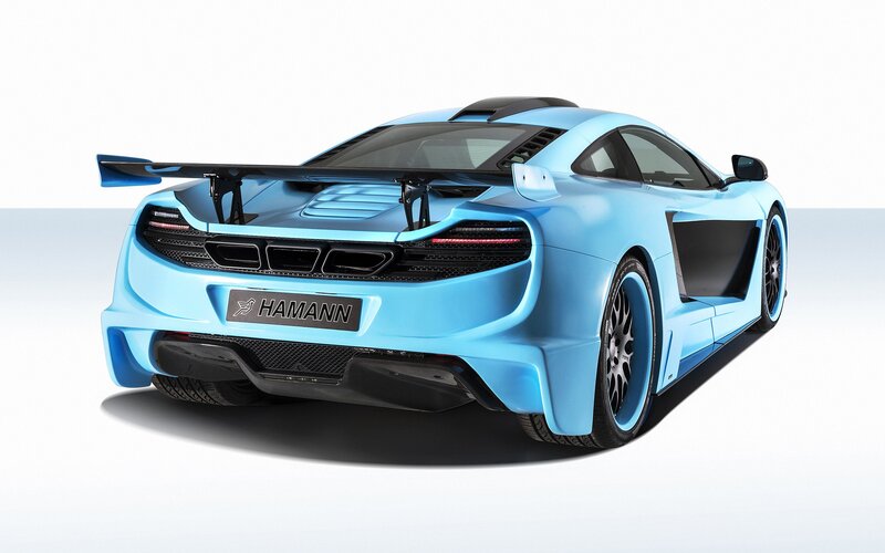 blue sports car rear view