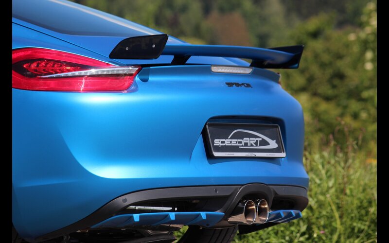 blue sports car rear view