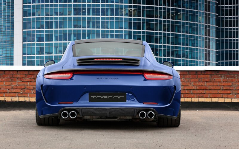 blue sports car rear view