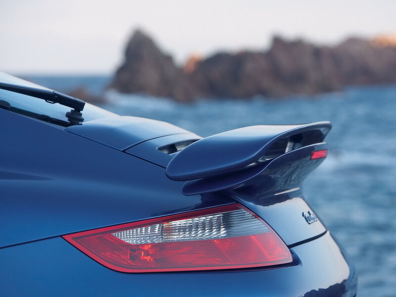 Blue sports car rear view