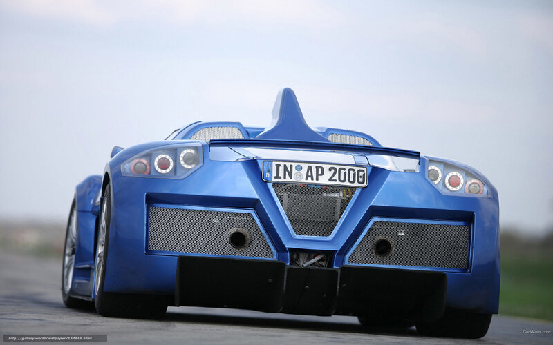 blue sports car rear view
