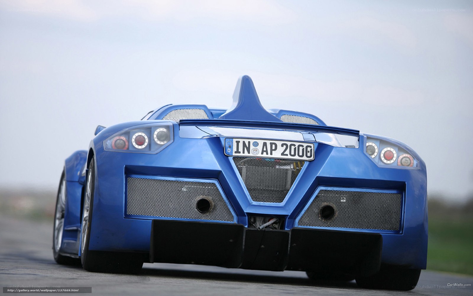 blue sports car rear view