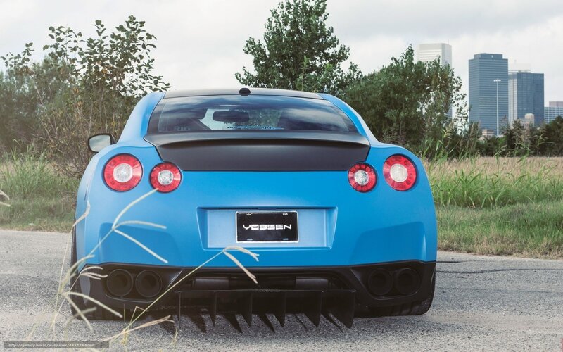 blue sports car rear view
