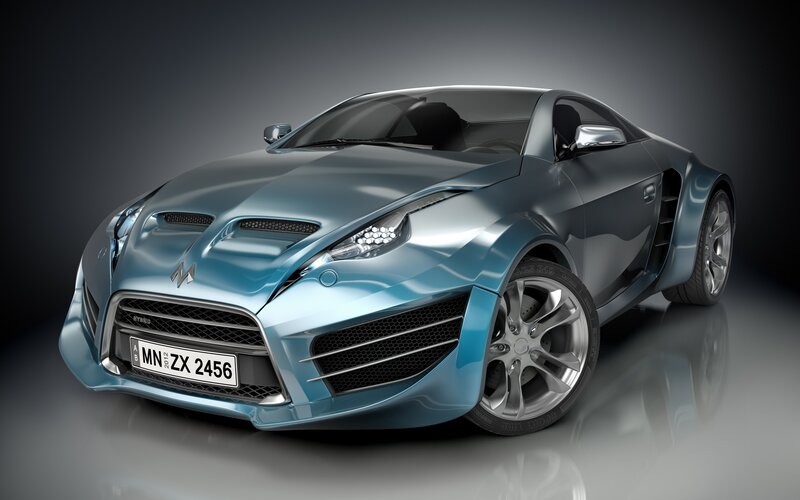 blue sports car render