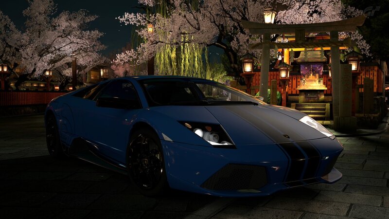 Blue Sports Car — Serene, Night