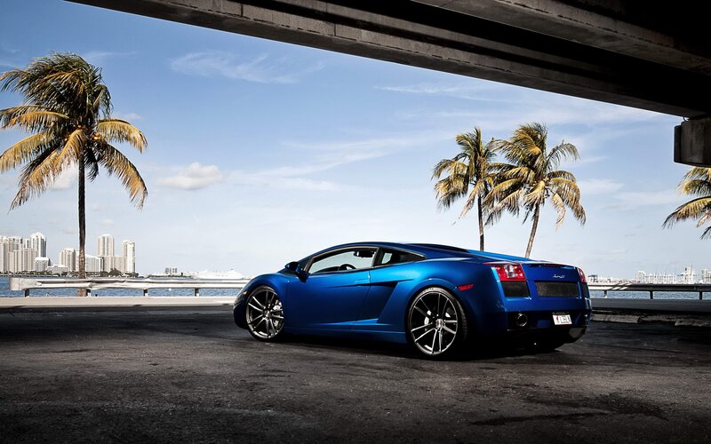 Blue sports car under bridge