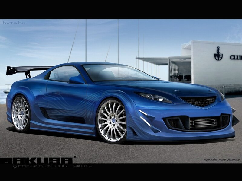 Blue sports car with custom body kit