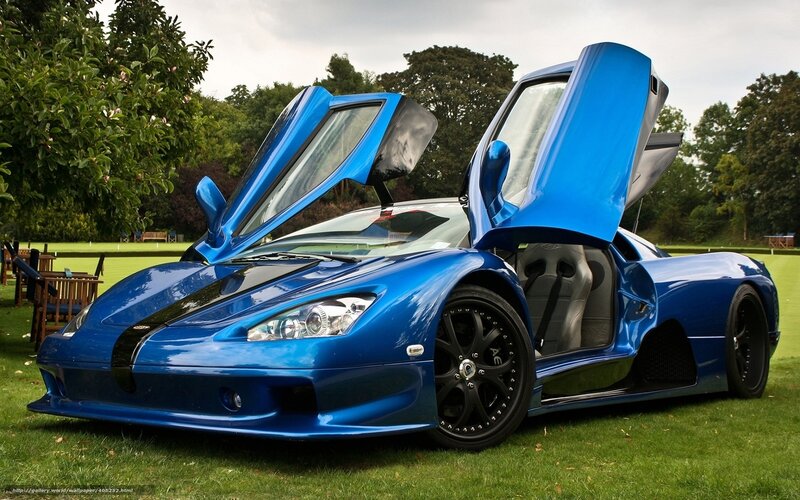 blue sports car with doors open
