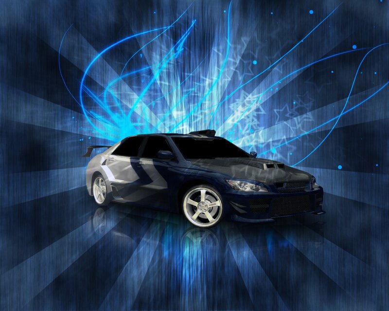 Blue sports car with energy effects