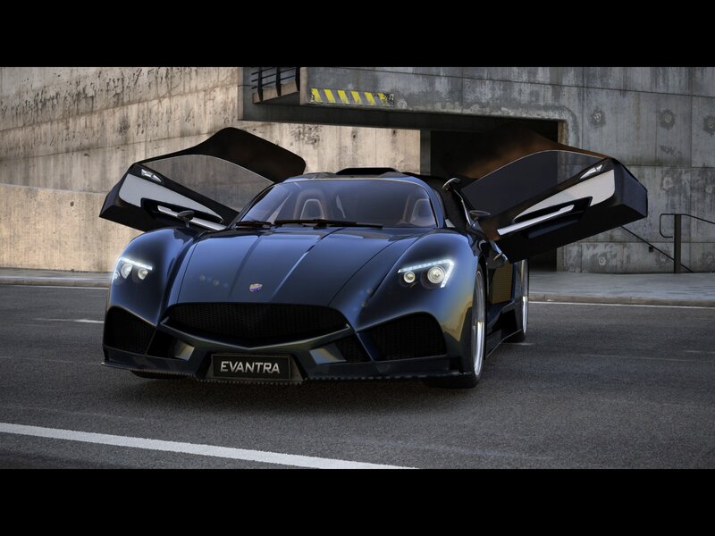 Blue sports car with open doors
