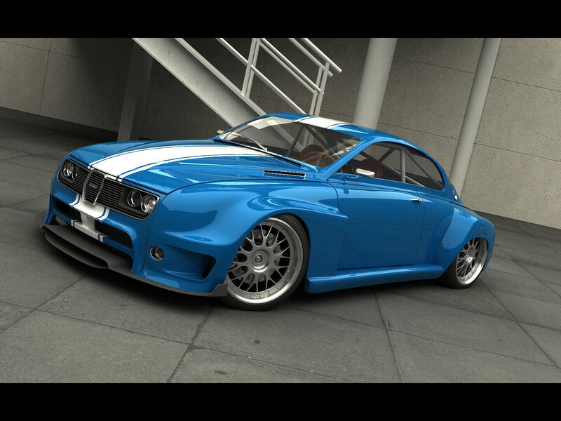 blue sports car with stripes