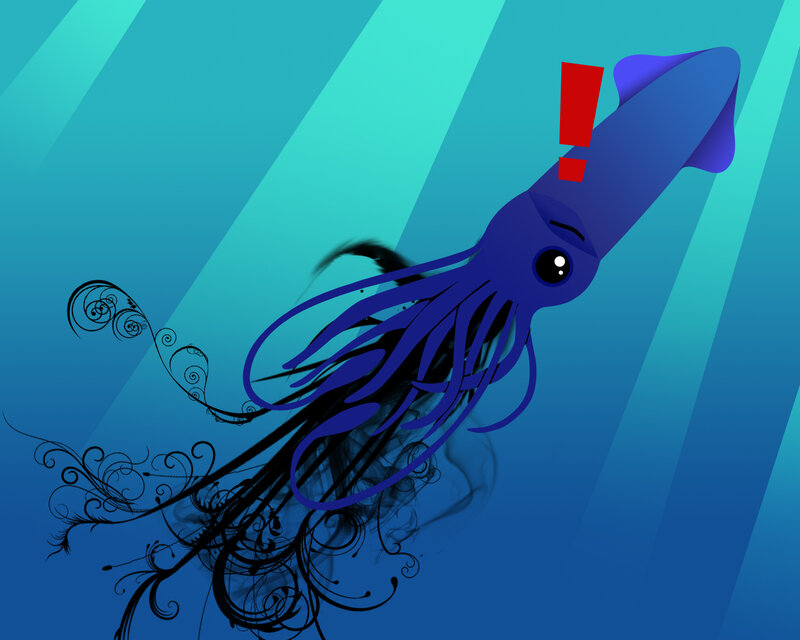 blue squid with exclamation mark