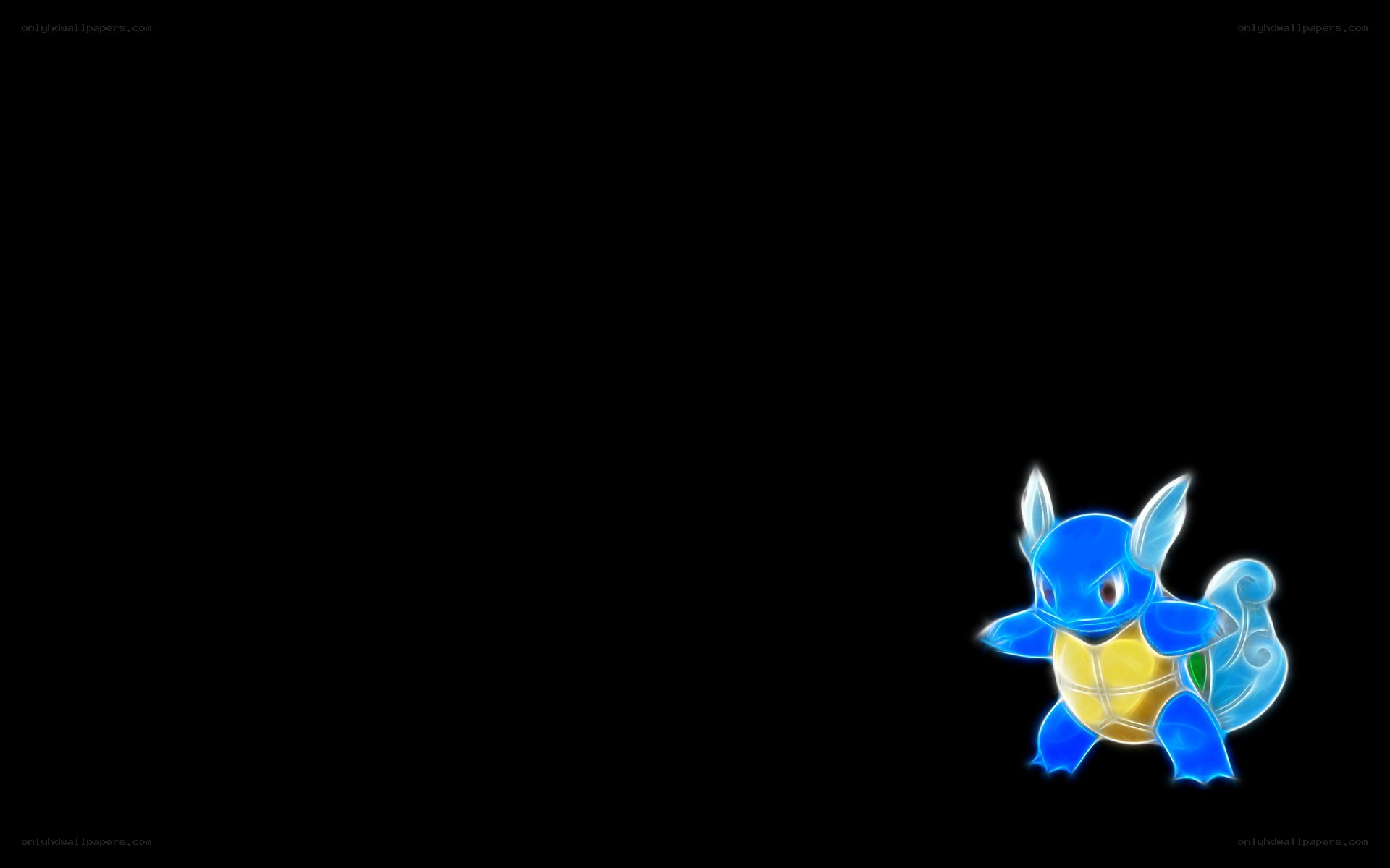 Blue Squirtle glowing on black