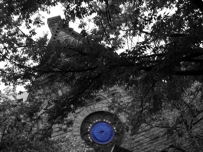 blue stained glass window