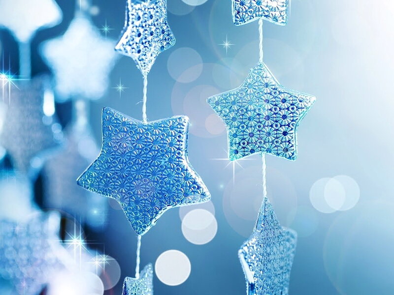 Blue Star Ornaments — Festive, Photograph, Stars, String, Bokeh