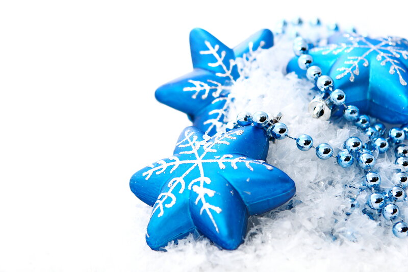 Blue Star Ornaments — Festive, Winter, Photograph, Snow