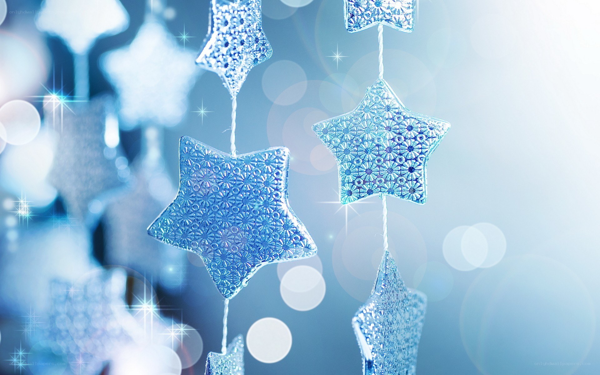 blue star ornaments hanging